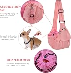 AUTOWT Padded Dog Sling, Dog Papoose Puppy Cat Pet Carrier with Bottom Supported Hand Free Adjustable Shoulder Strap and Bag Opening Front Zipper Pocket Safety Belt for Small Dogs Daily Use (Pink)