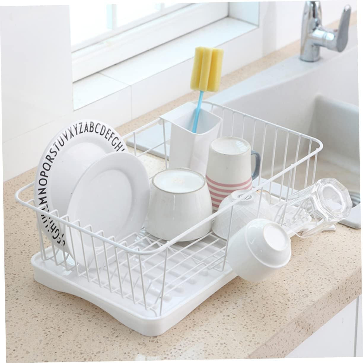 Multifunctional Kitchen Storage Rack Iron Art Drainer Rack with Utensil Holder Versatile Organizer for Home Kitchen Outdoor Events White