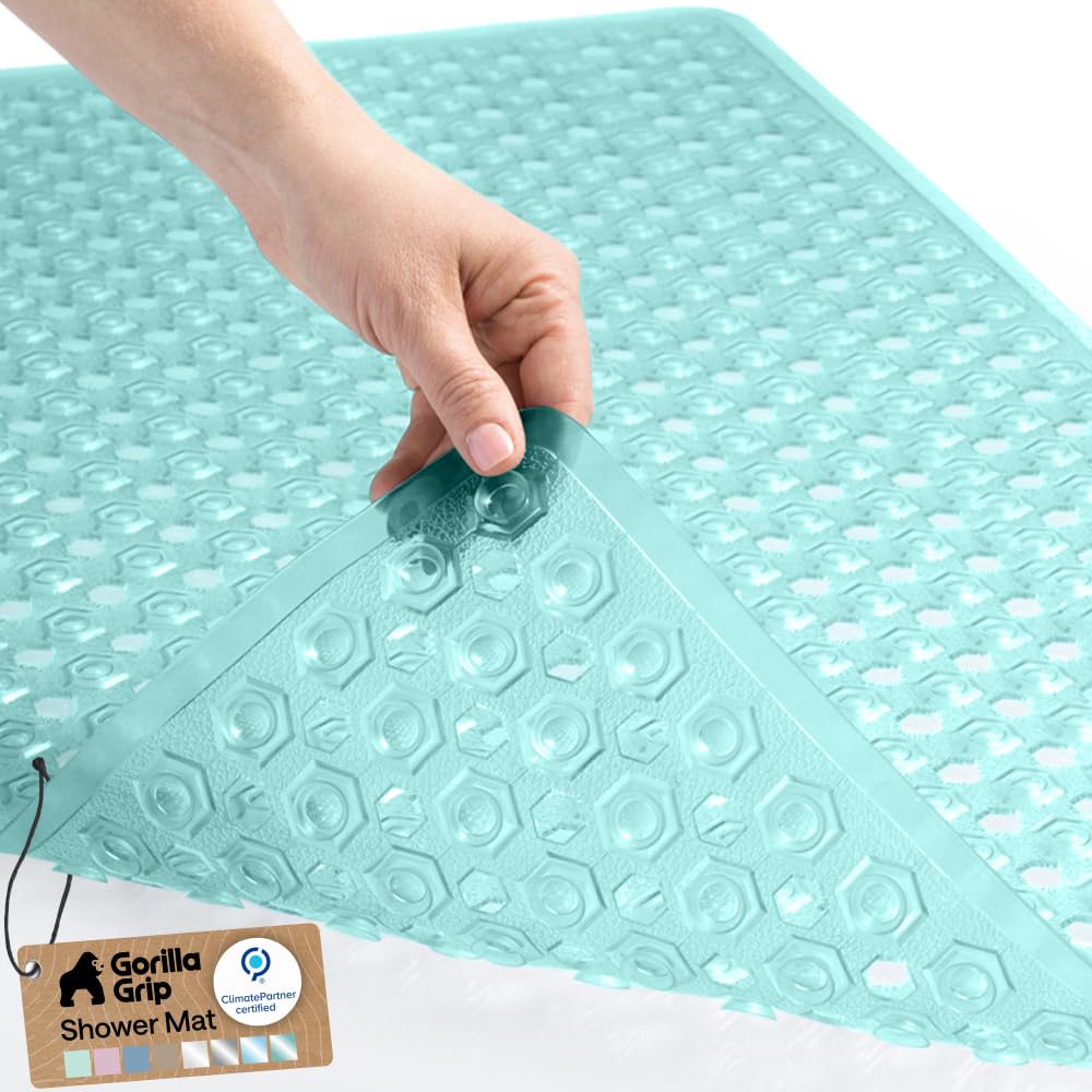 GORILLA GRIP Bath Tub Shower Mat, Bathtub Floor Liner, 35x16 Clear Green