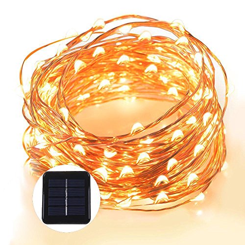 Cadena de luces solares con 100 luces LED de hadas estrelladas, 10 metros, impermeable, portátil de 1,2 V, con sensor de luz para Pascua, jardín, hogar, boda, fiesta, Halloween (blanco cálido)