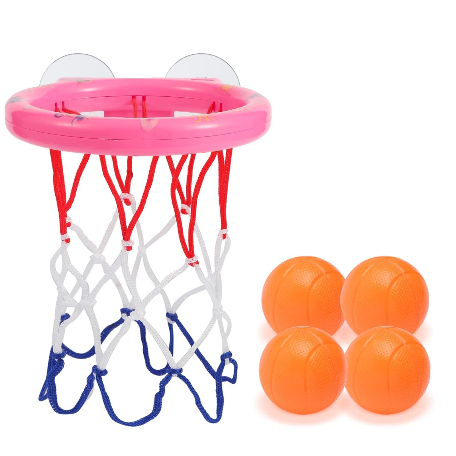 Bath Toys Basketball Hoop for Kids Toddlers Ages 1-8, Suction Cup Bathtub Set with 4 Hole-Free Balls, BPA-Free Plastic, Sports Theme (Ocean Pink)