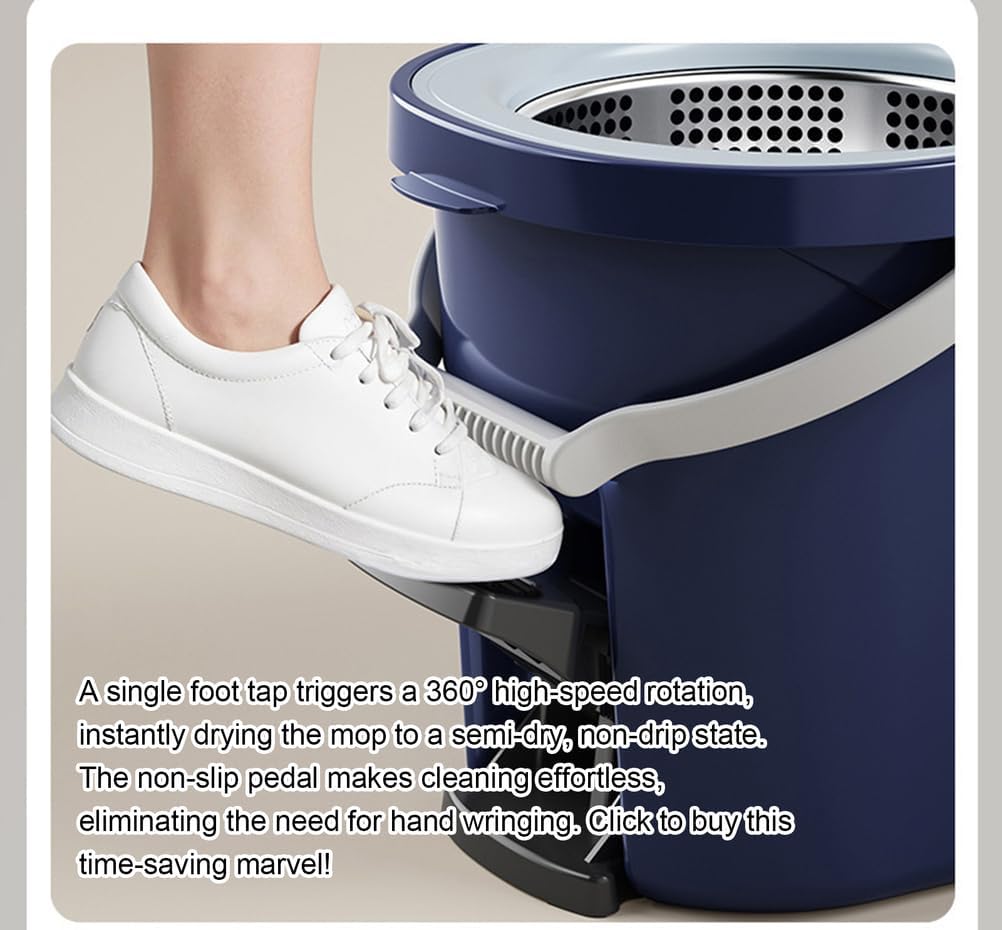 Dual-Drive Spin Mop and Bucket System – Clean/Dirty Water Separation, Foldable & Detachable Bucket, Hands-Free Wringing, Space-Saving
