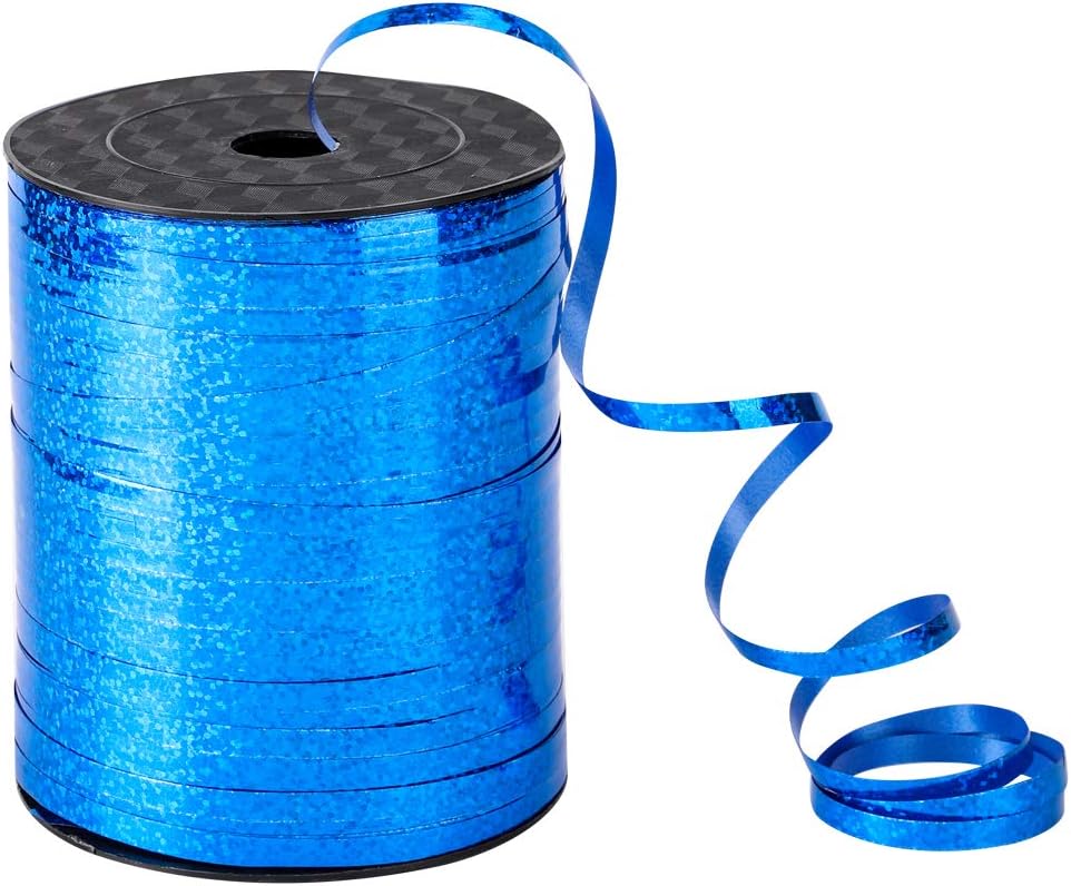 wangshanggou 500 Yards Blue Crimped Curling Ribbon Shiny Metallic Balloon Roll for Gift Box Wrapping Ribbon Florist Flowers Decoration ,Church Stage Design,Party Decorations, Festival Art Craft Decor