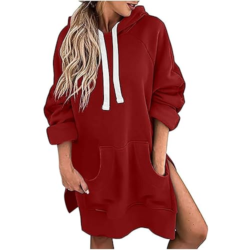 fartey Womens Warmy Oversized Hoodie Dress Long Sleeve Sweatshirt Dress Casual Drawstring Spring Fashion Outfits with Pockets
