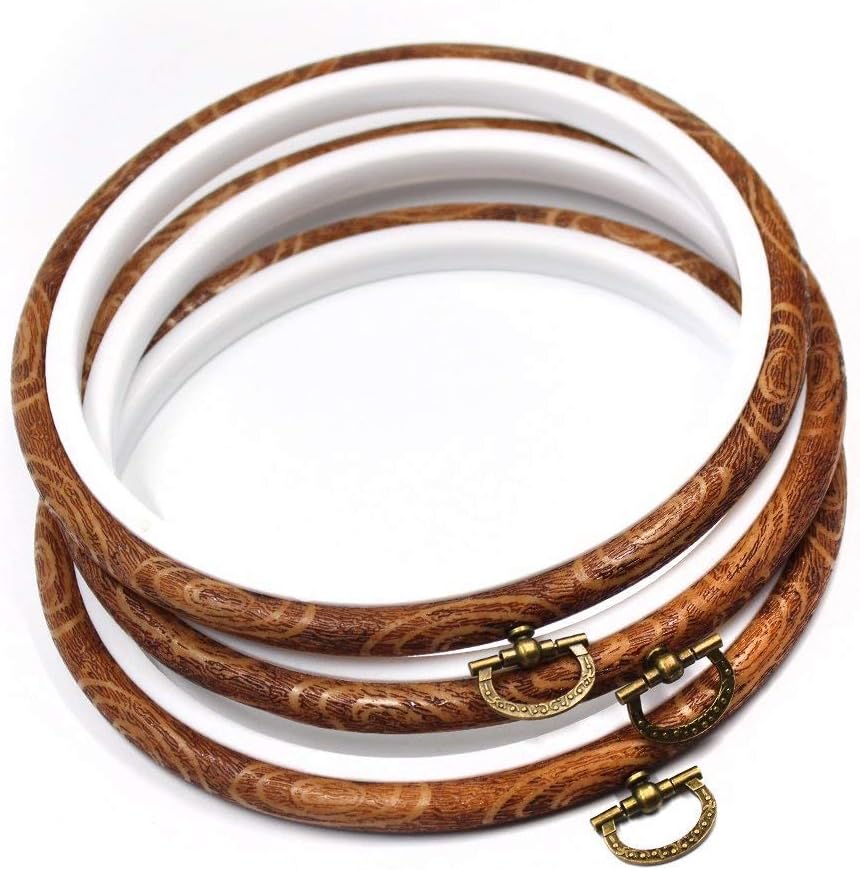 Erlvery DaMain 3 Pieces 6 inch Round Embroidery Hoops Bulk Imitated Wood Circle Cross Stitch Hoop Ring