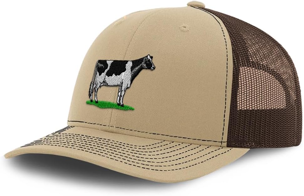 Richardson Mesh Cap Hat Embroidered Western Farm Animal Cow Cattle Holstein Trucker Hats for Men & Women