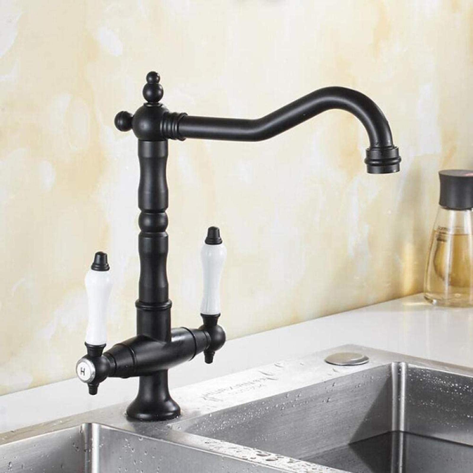 Robinet de cuisine bronze antique noir à double poignée pour évier rétro chic