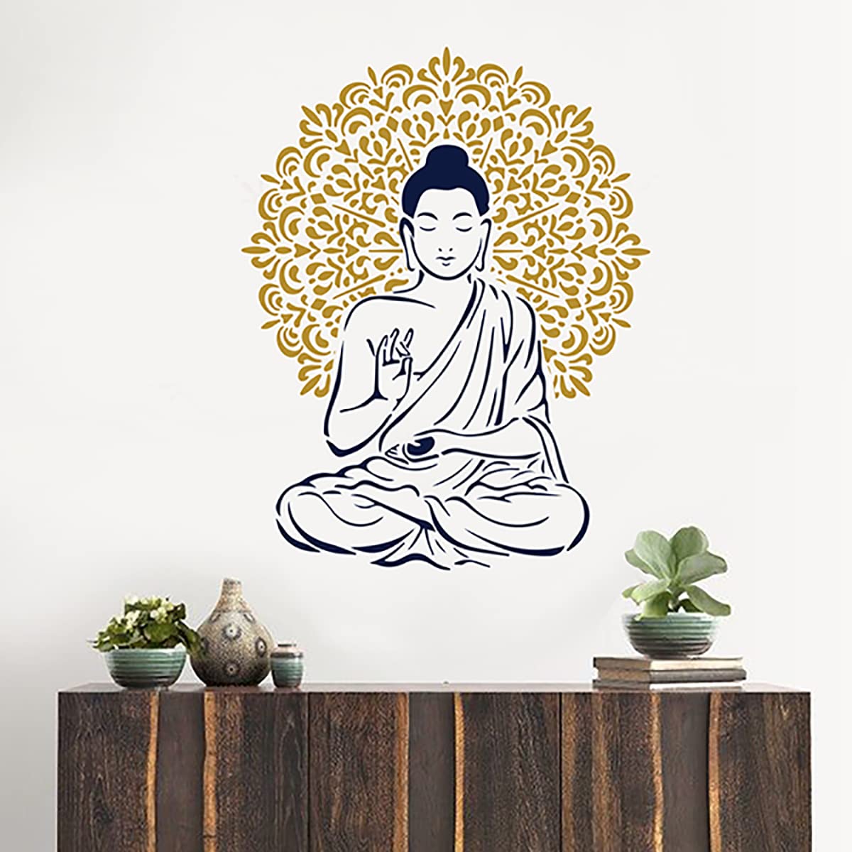 DECORZE Buddha Wall Stencil, Reusable Plastic Stencil for Painting Buddha Designs on Walls, 55 x 88 cm