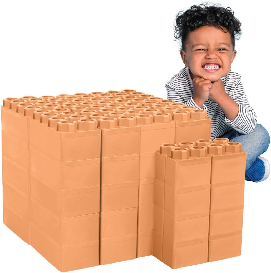 Big Blocks for Kids Ages 4-8 — Indoor & Outdoor Blocks Kids Games — Beige Large Building Blocks - 48pc