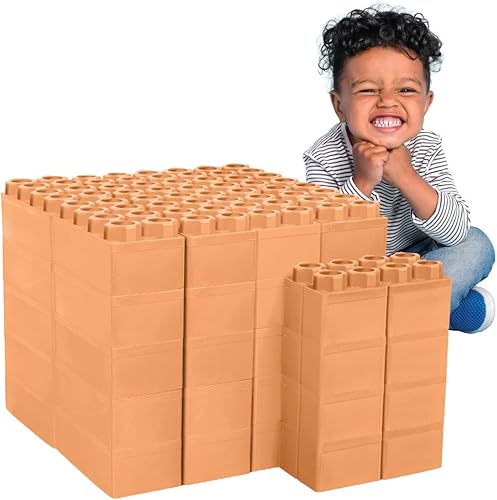Bloques grandes para niños de 4 a 8 años — Bloques de interior y exterior para niños — Bloques de construcción grandes beige – 48 piezas