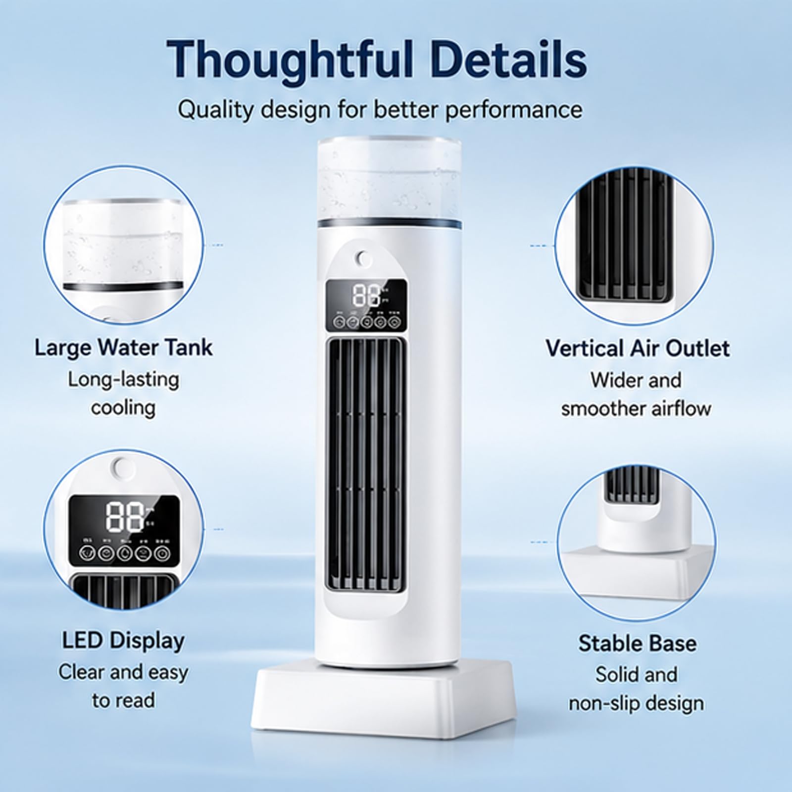Ventilatore per condizionatore d'aria senza fili, ventola di raffreddamento ad aria a torre con 6 velocità e telecomando per camera da letto, soggiorno, ufficio camper blue