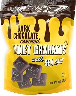Dark Chocolate Covered Honey Grahams with Sea Salt, Snacking Food Treat 8oz/227g – (Pack of 1)