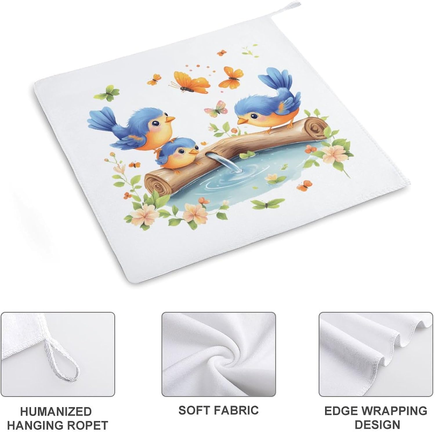 Blue Birds On A Branch Towel Hand Towels Decorative Towel for Bathroom Kitchen Shower Gym 4PCS