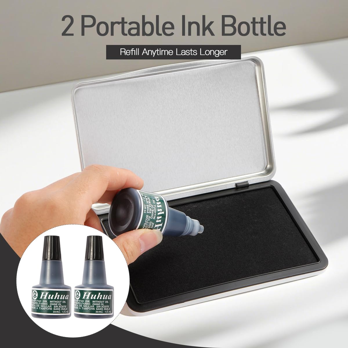 Paquete de 2 almohadillas para sellos de alta calidad, tamaño extra grande, 6 x 8 pulgadas, almohadilla de fieltro de color negro (2 botellas de tinta incluidas)