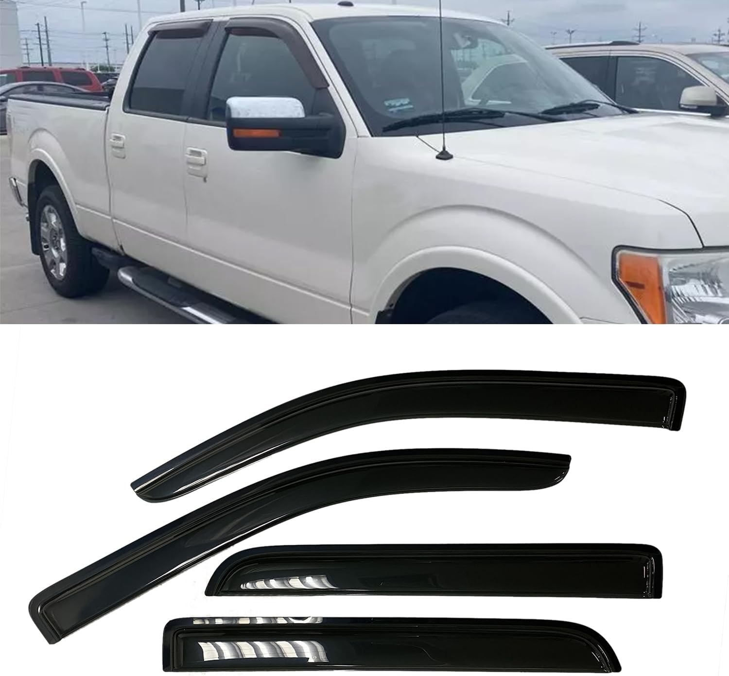 Smoke Tinted Window Sun Rain Visor Vent Guard Deflector Shade Compatible with Ford F-150 SuperCrew Cab 2009-2014