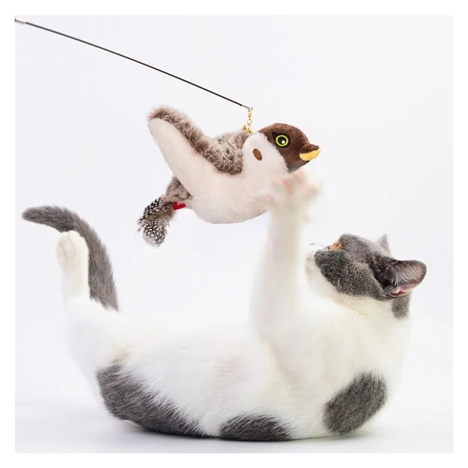 Jouets en peluche pour chats d'intérieur Simulation Moineau électrique Jouet interactif à suspendre avec ailes oscillantes Encourage l'exercice réduit