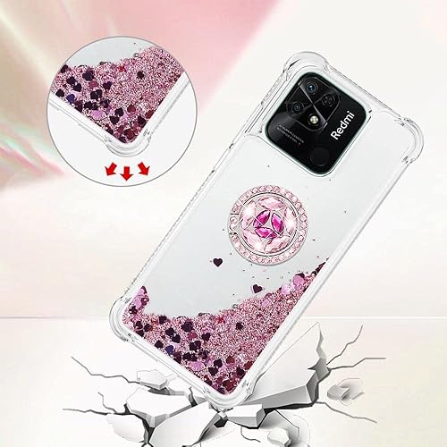 Miniatura 5 de CCSmall Funda con purpurina para Xiaomi Redmi 10C, Bling Sparkle Flotante Líquido Suave TPU Cojín Moda Femenino Mujeres Niñas Transparente con