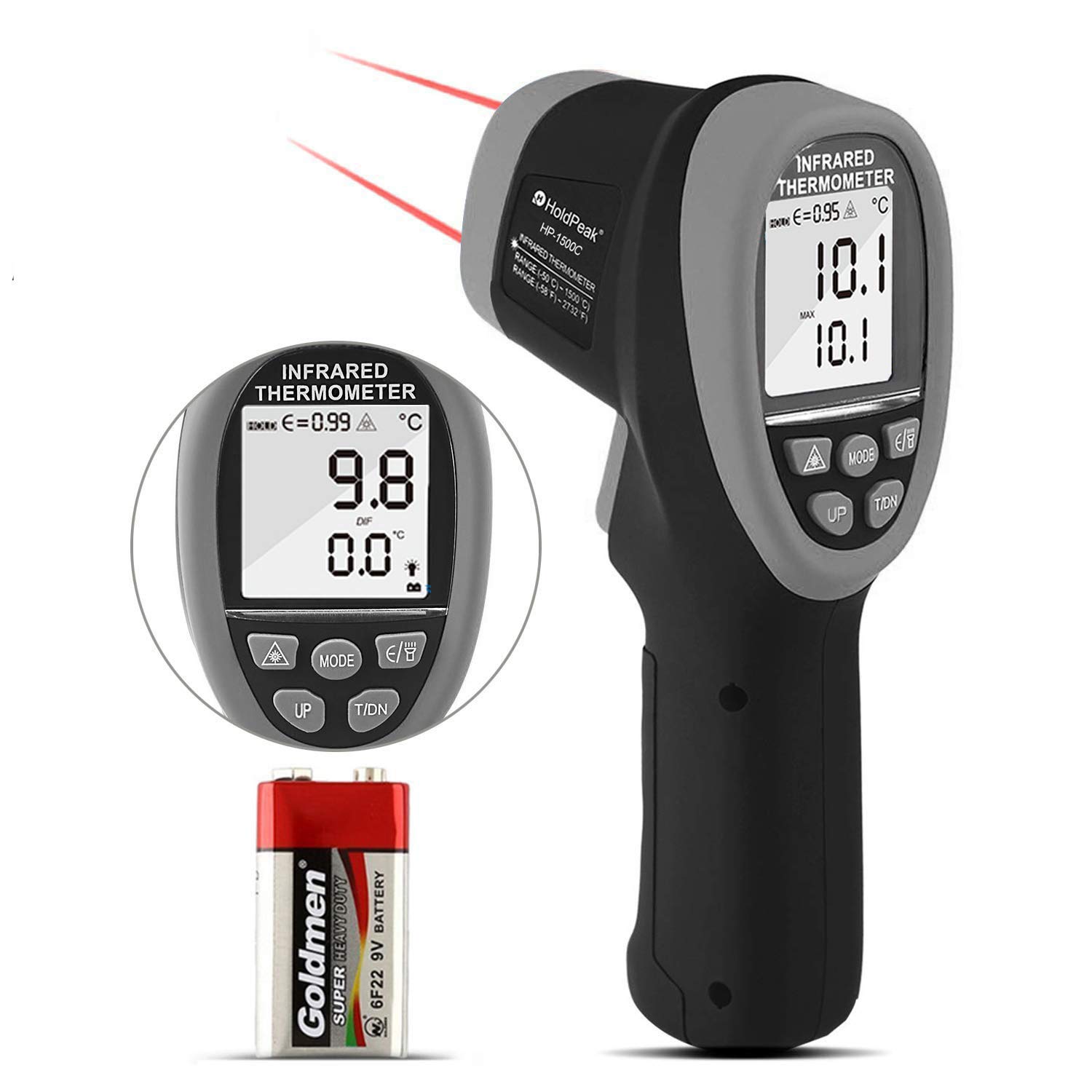 Product Deal Laser Infrared Thermometer, Non-Contact Digital Infrared Thermometer Temperature Gun, -58℉ to 2732℉ (-50℃ ~ 1500℃) Use for HVAC Kiln Forge Foundry Casting Furnace,Gary(not for Human)