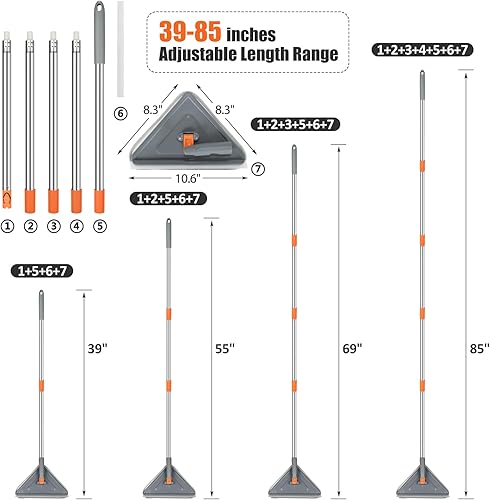 Miniatura 3 de Limpiador de pared de 85 pulgadas con mango largo, trapeador de polvo de microfibra giratorio de 360, herramienta de limpieza de faldón, kit de