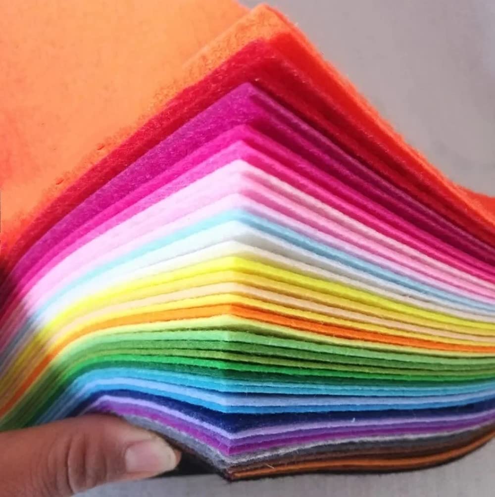 Thinkhappyyoyo 40pcs Coloured Felt Fabric Sheets 20 x 30 cm, DIY Fabric Cloth Craftwork Patchwork, Felt Crafts Assorted Colour Polyester Felt Sheet for Home Sewing Wedding Decoration Dolls &Craft