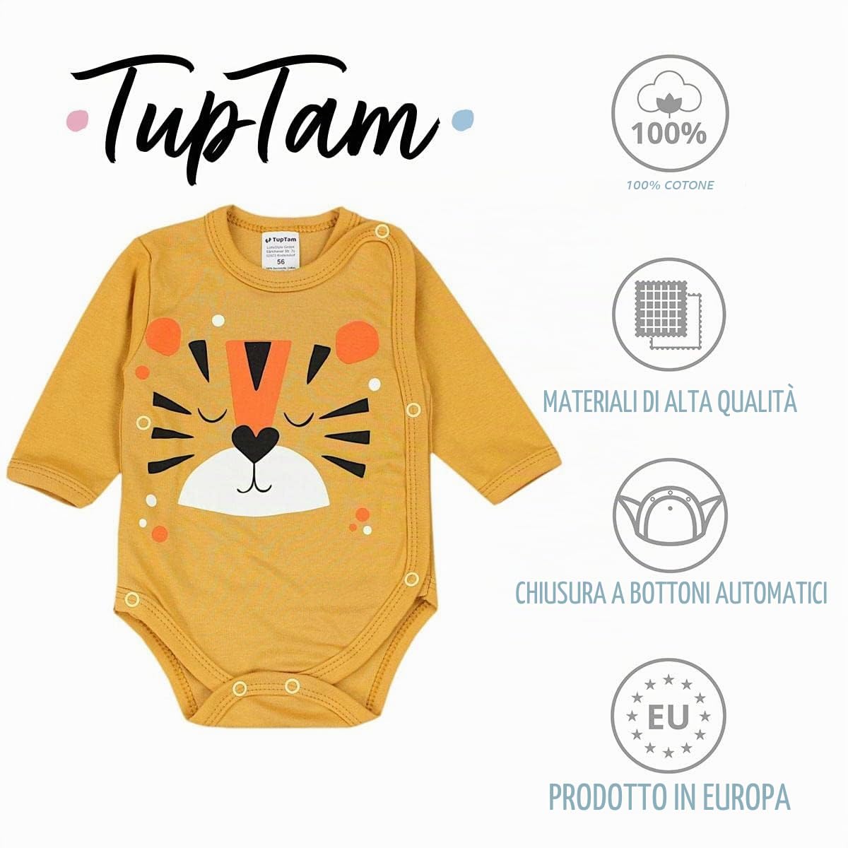 TupTam Body Neonato 5 Pezzi – Body Neonato 0-3 Mesi e 3-6 Mesi in Cotone con Manica Lunga e Chiusura Laterale