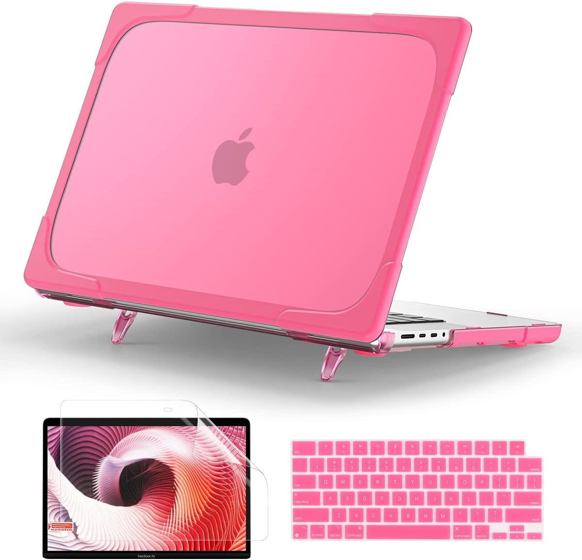 TWOLSKOO for MacBook Pro 16 Case 2024 2023 2021 M3 A2991 M2 A2780 M1 A2485 Pro Max Chip, Heavy Duty Rugged Shockproof Hard Shell Dual Layer Protective Cover with Fold Kickstand, Pink