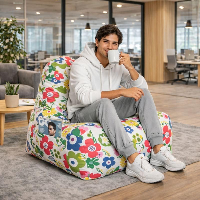 Image of Style Homez Hackey Cotton Canvas Floral Printed Bean Bag XXL Size Filled with Beans Fillers
