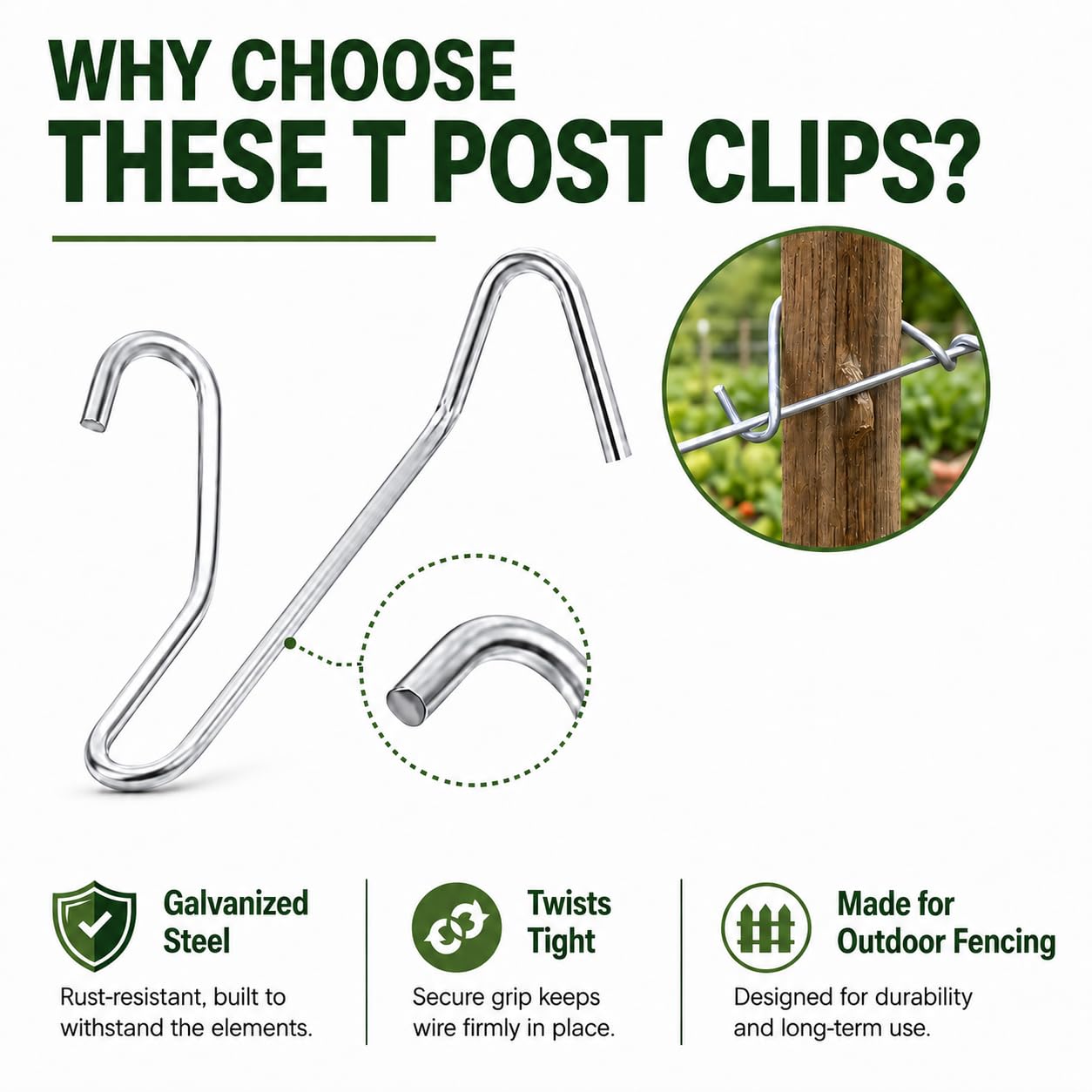 Clips de poste en T, 500 unidades, tensores de alambre de valla, clips de valla de acero galvanizado para asegurar alambres, jardín, granja, carretera, vallas deportivas