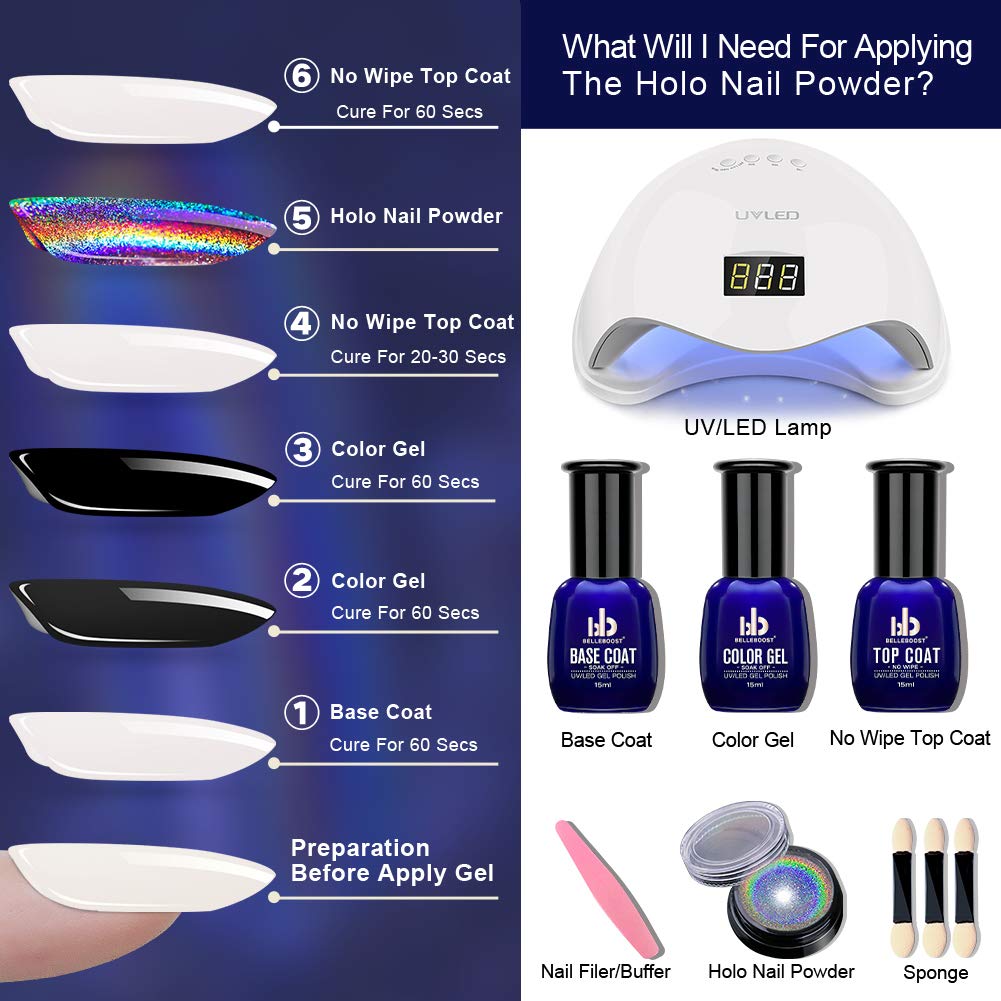 Holographic Nail Powder Holo Powder for Nails Chrome Nail Powder Rainbow Unicorn Mirror Effect Glitter Dust Multi Manicure Pigment Nail Art DIY Deco with Sponge Tool/3pcs, 0.04oz/1g : Beauty & Personal Care