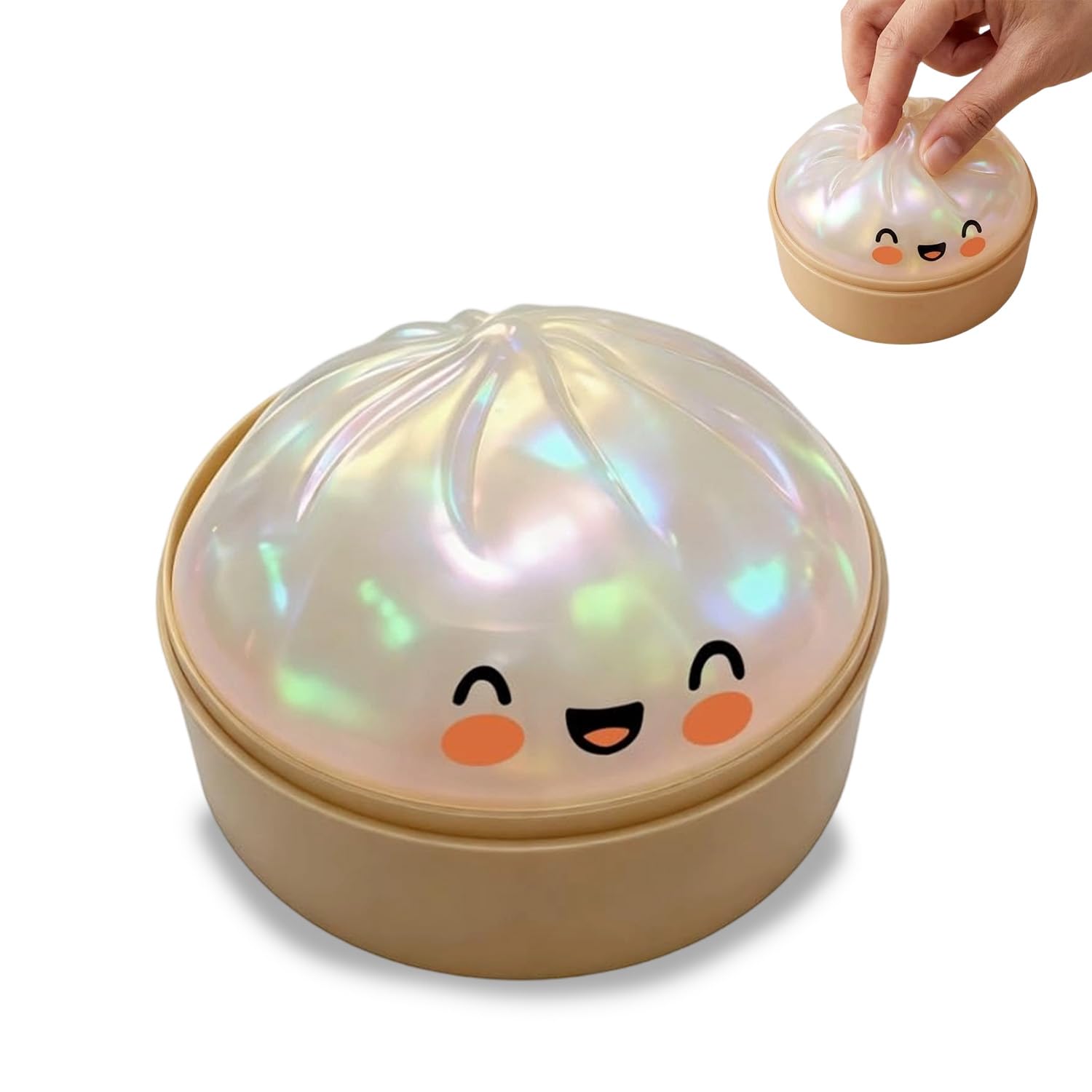 Dumpling Squishies, Gitter Dumpling Stress Relief Tool with Cute Steamer, Sensory Balls Giant Bao Bun Stretchy Dumplings for Adults & Teens Age 14+ (White)
