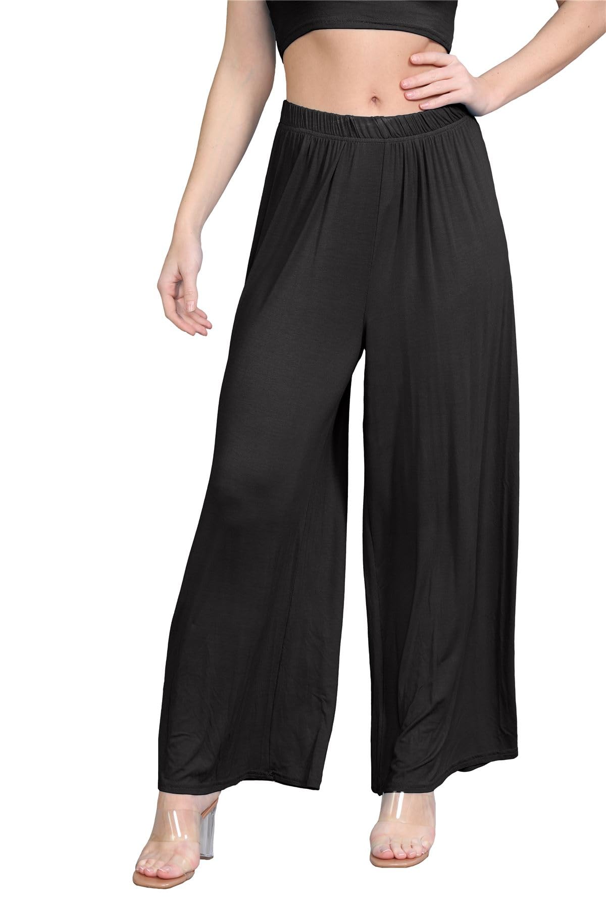 Hamishkane Women's Black Hamishkane® Plain Flared Palazzo Elasticated Waist Wide Leg Yoga Pants For Uk Elegant Palazzo Trousers For Uk - Ideal Summer Trousers
