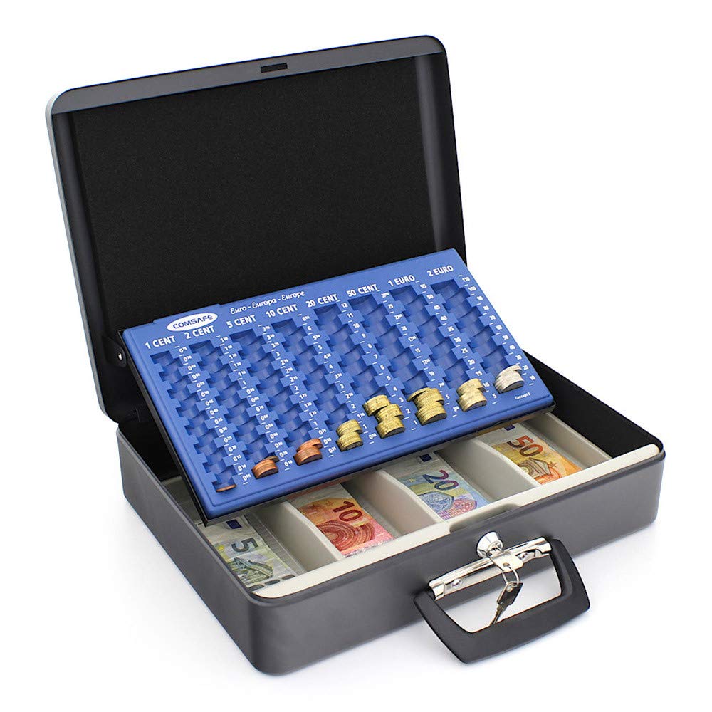 Profirst Geldkassette Uranus Zylinderschloss 2 Schlüssel Qualitäts-Stahlblech Münzzählbrett Banknotenfach 2 Tragegriffe Transportbox