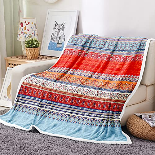 Stripe Boho Fleece Throw Blanket For Adults Soft Lightweight Bohemia Mandala Blanket For All Seasons Colorful Microfiber Bedding For Bed Sofa Couch 60"×80" #TOP2