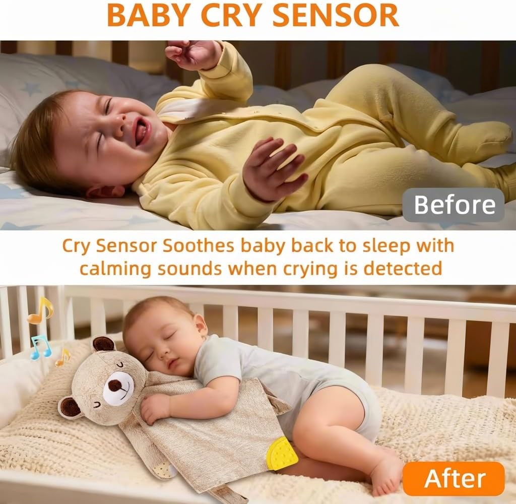BEREST Rechargeable Baby Cry Sensor Sleep Soother Heartbeat Bear Lovey Blanket Comforter Toy, Help Newborns Go to Sleep Faster & Stay Asleep Longer, Great Nursery Decor Infants Shower Gifts