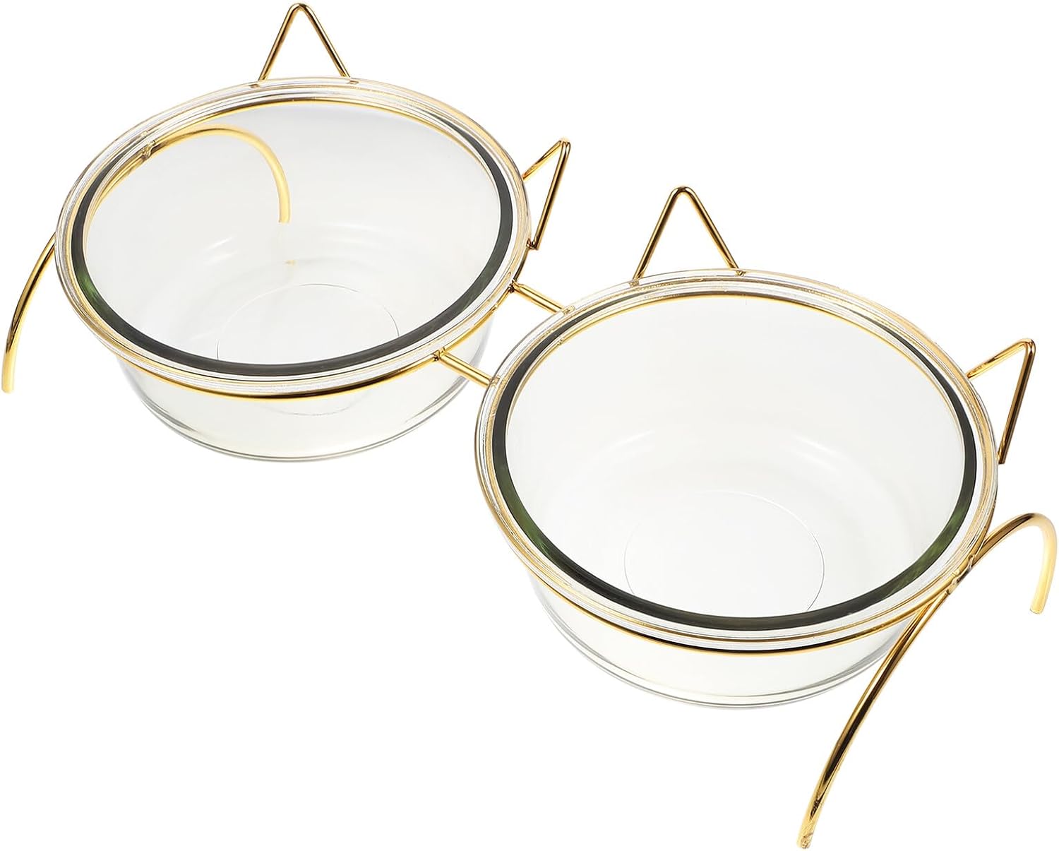 Lurrose Elevated Glass Cat Feeding Bowl with Neck Protection Tilted Double Bowls Iron Stand for Indoor Pets Anti-Spill Design Reduces Food Waste and Ensures Comfortable Dining Experience