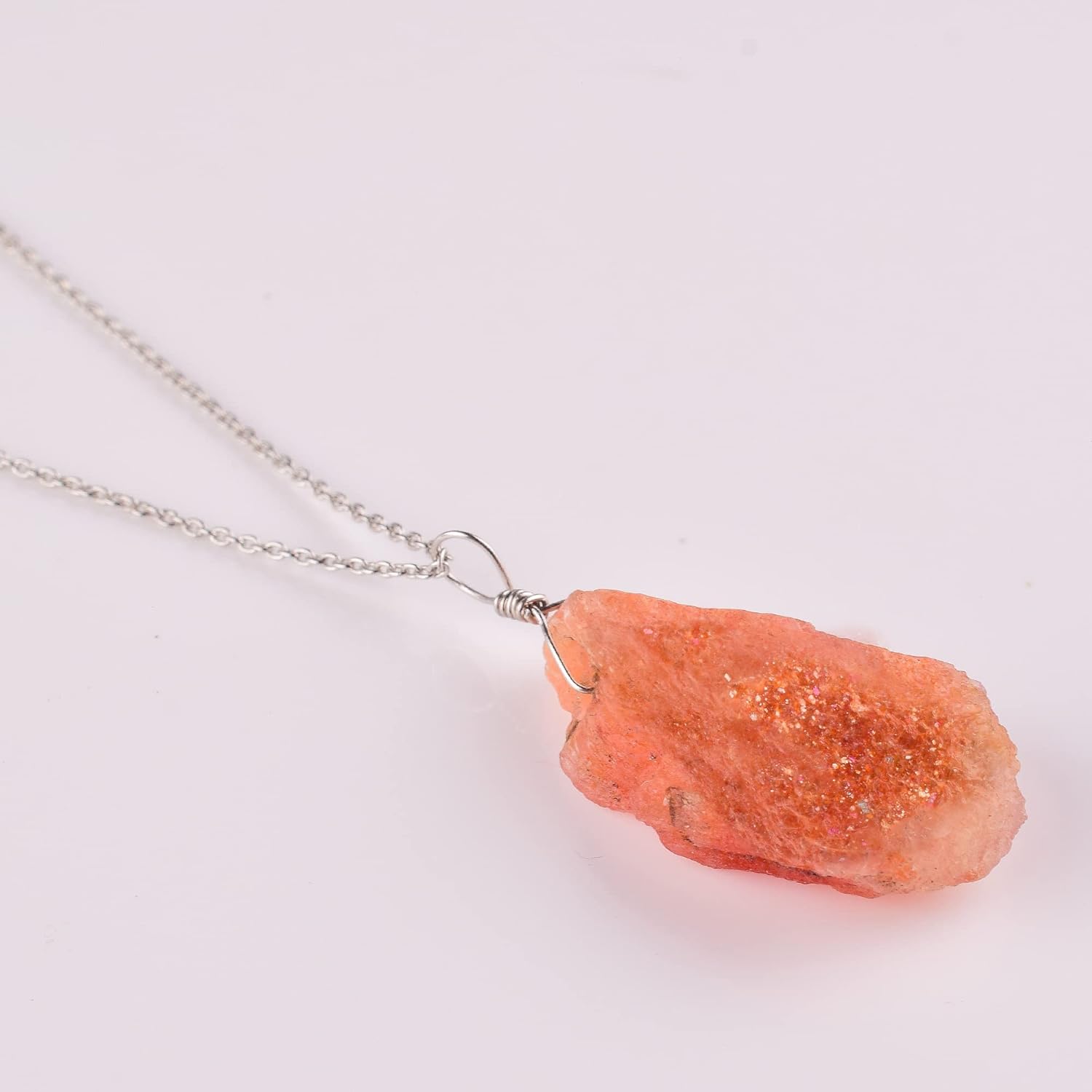 Natural Raw Golden Sunstone Stone Rough Crystal Gemstone Dainty Women Pendant Necklace, Chakra Healing Crystals, Birthstone, Gift, Rhodium Plated 925 Sterling Silver Chain 18 inch - Image 4