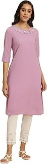 W for Woman Women Cotton Seer Sucker Embroidered A-Line Flared Kurta