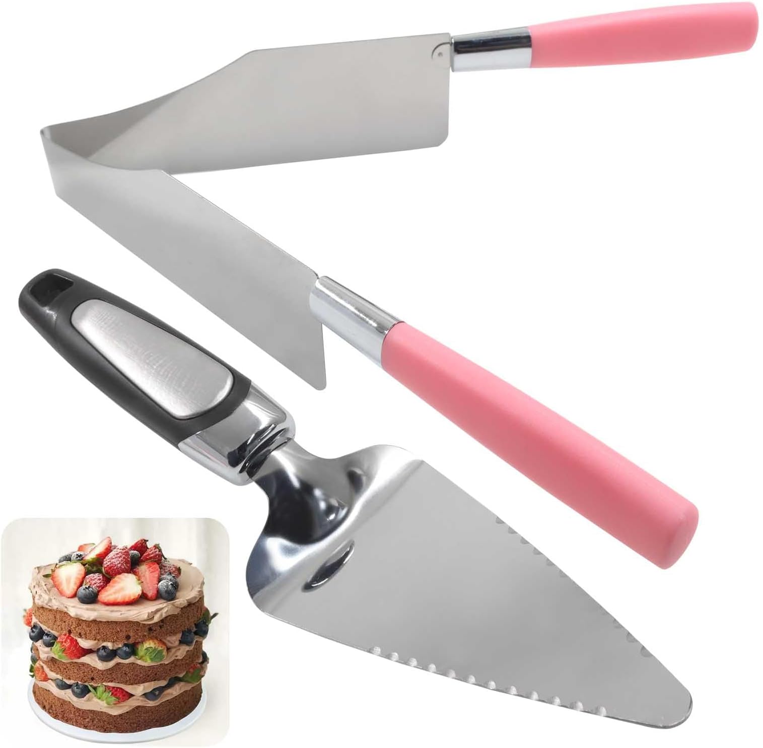 2 Pieces Multi Function Pink Cake Slicer, Stainless Steel Cake Server Cutter Kitchen Spatula, Ideal Set for Cutting and Serving Desserts/Pizza