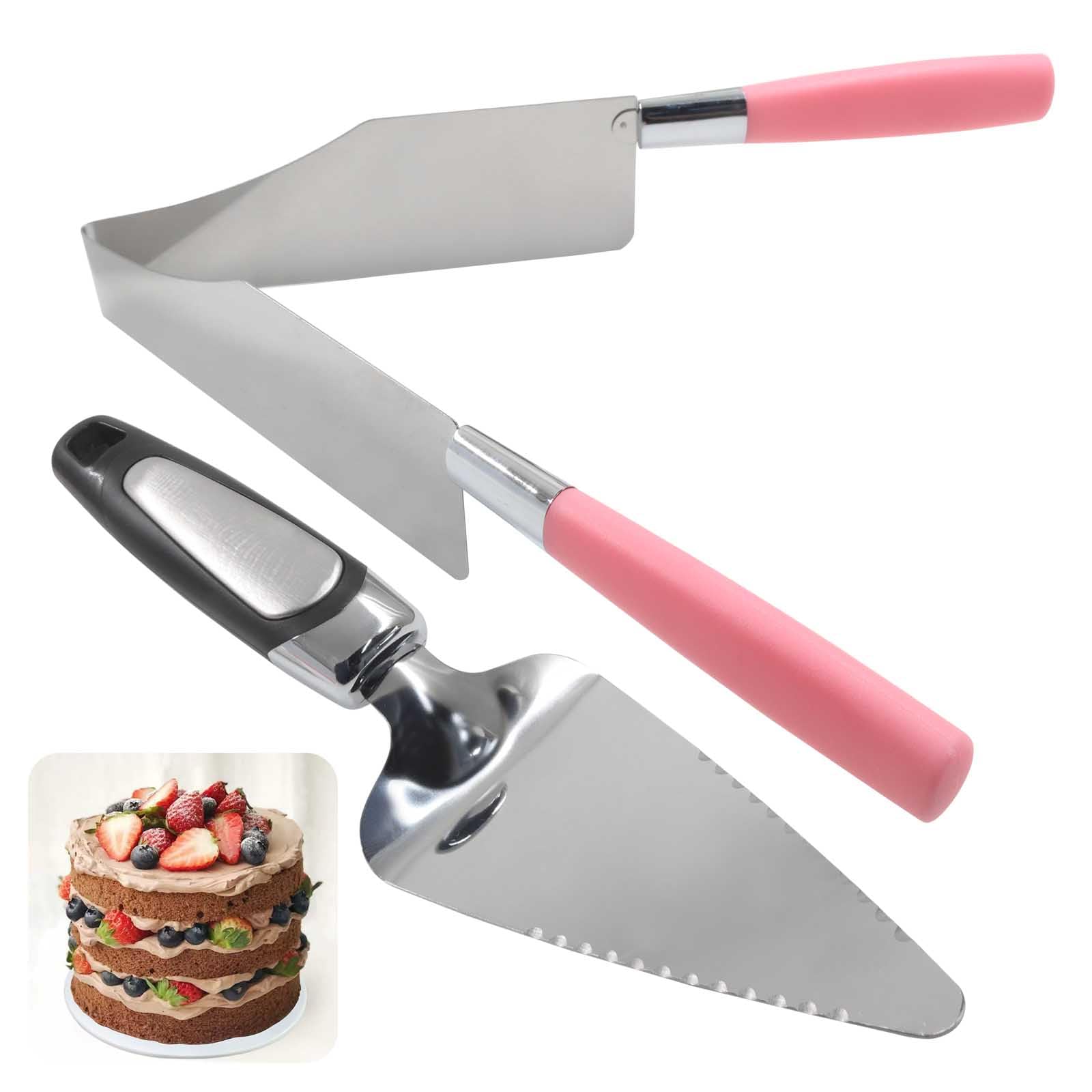 2 Pieces Multi Function Pink Cake Slicer, Stainless Steel Cake Server Cutter Kitchen Spatula, Ideal Set for Cutting and Serving Desserts/Pizza