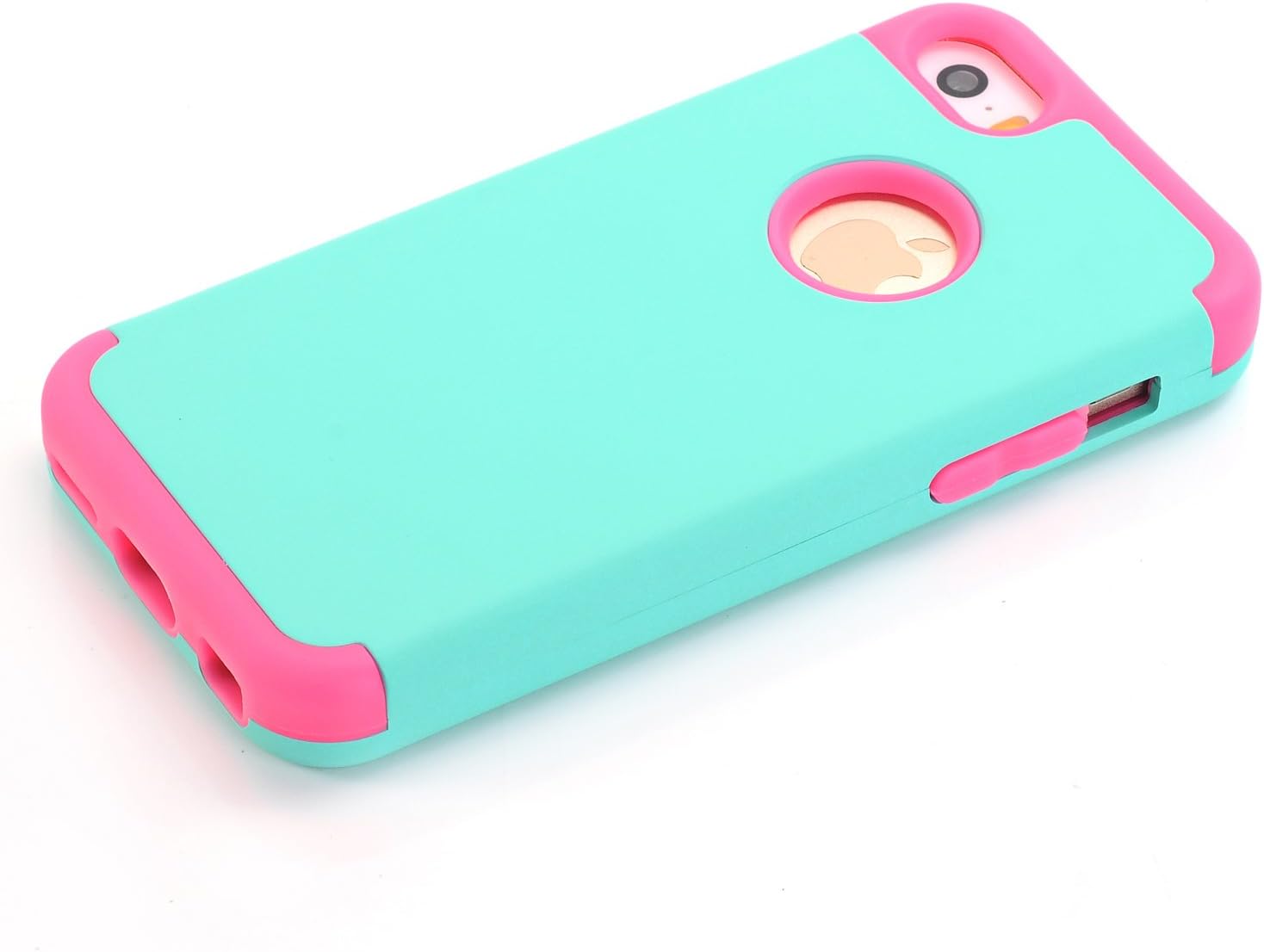 J.west iPhone 5C Case. Hard PC Shell and Soft Silicone Hybrid 3 in 1 Pieces Shockproof Anti-Scratch Combo Cover for iPhone 5C - Mint/Pink