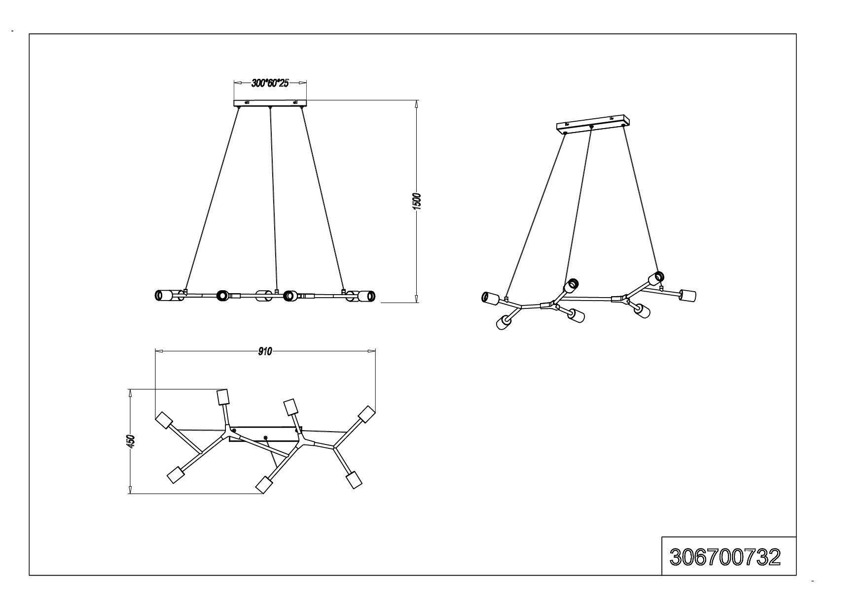 Trio Leuchten Lampa wisząca Cross 306700732, metal czarny matowy/brązowy kolor, bez 7 x E27