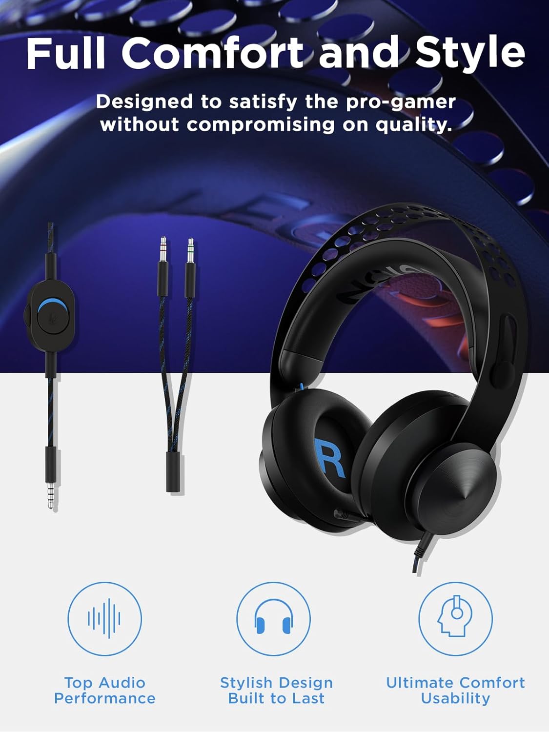 Lenovo Legion H300 Stereo Gaming Headset, Noise-Cancelling Mic, Memory Foam & PU Leather Earcups, Stainless Steel Headband, PC, PS4, Xbox One, Nintendo Switch, Mac, GXD0T69863, Black