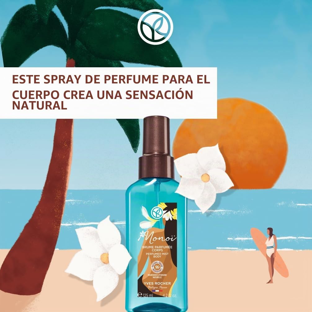 Yves Rocher Monoï - Ambientador perfumado para cuerpo y cabello, ambientador refrescante con fragancia irresistible, 1 botella de 125 ml