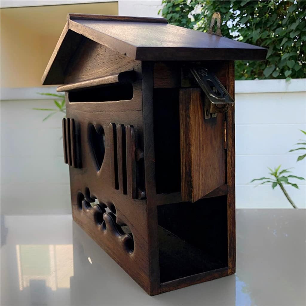 mailbox Wall-Mount Mailboxes Wall-Mounted Locking Villa Wooden Letter Box, Opinion Report Box Rural Outdoor Wall-Mounted Rainproof Retro Box (Color : Brown, Size : 32×12×26cm)