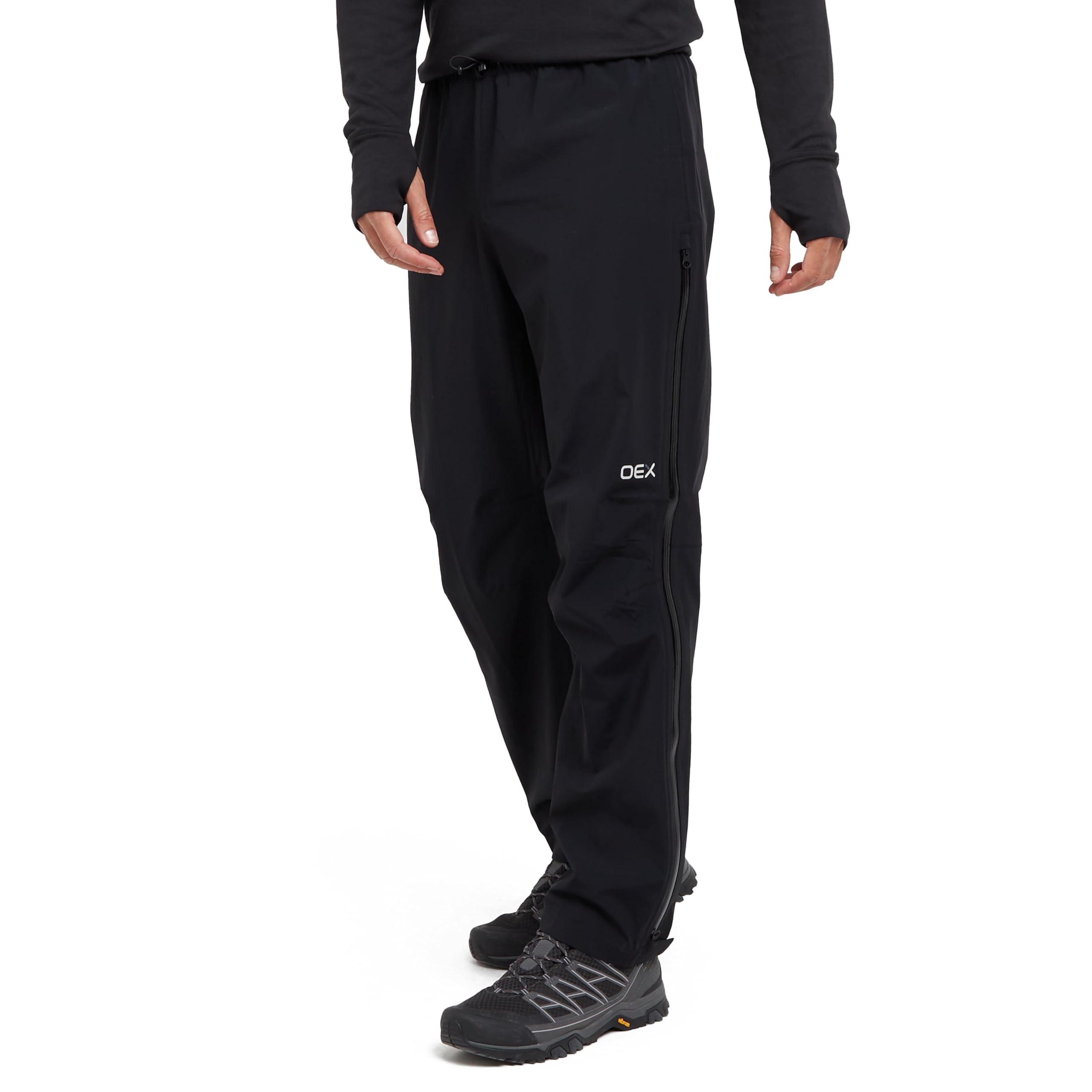 OEX Men's Lochside Overtrousers with Articulated Knees & Zipped Leg Openings, Waterproof, Breathable, Lightweight & Packable Pants (UK, Waist, 36, Regular, Regular, Black)