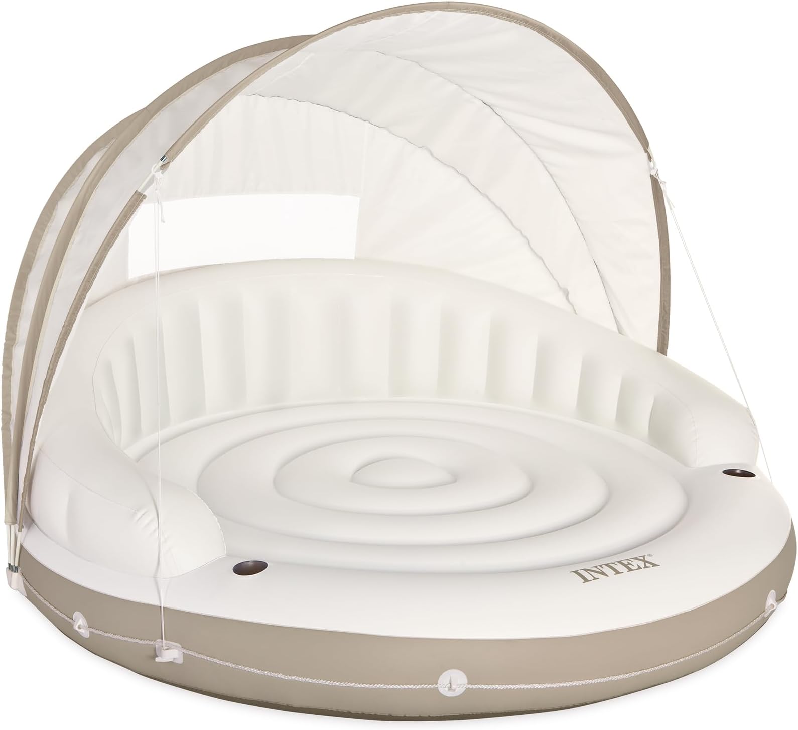 INTEX 58292EP Canopy Island Inflatable Pool Float: Comfortable Lounge Surface – Built-in Cup Holders – Detachable Sunshade – 440lb Max Weight Capacity – 78.5" x 59"