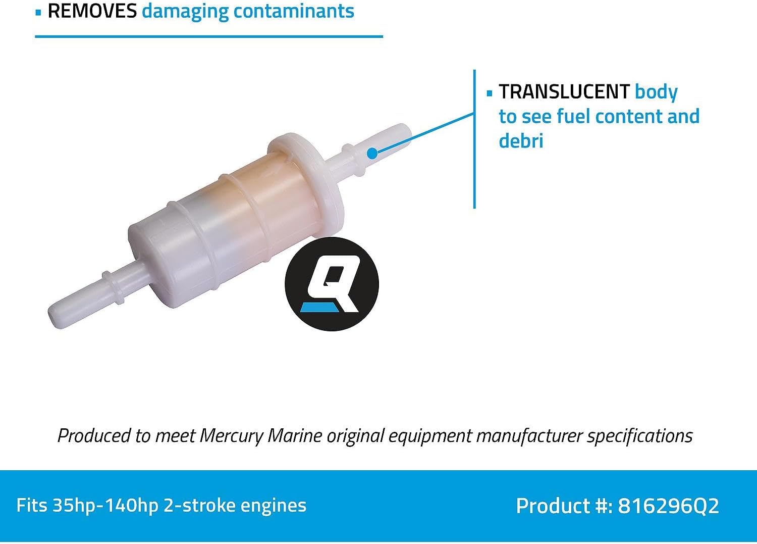 Quicksilver 816296Q2 Marine Engine Inline Fuel Filter with Barbs for 5/16" (8mm) Fuel Lines