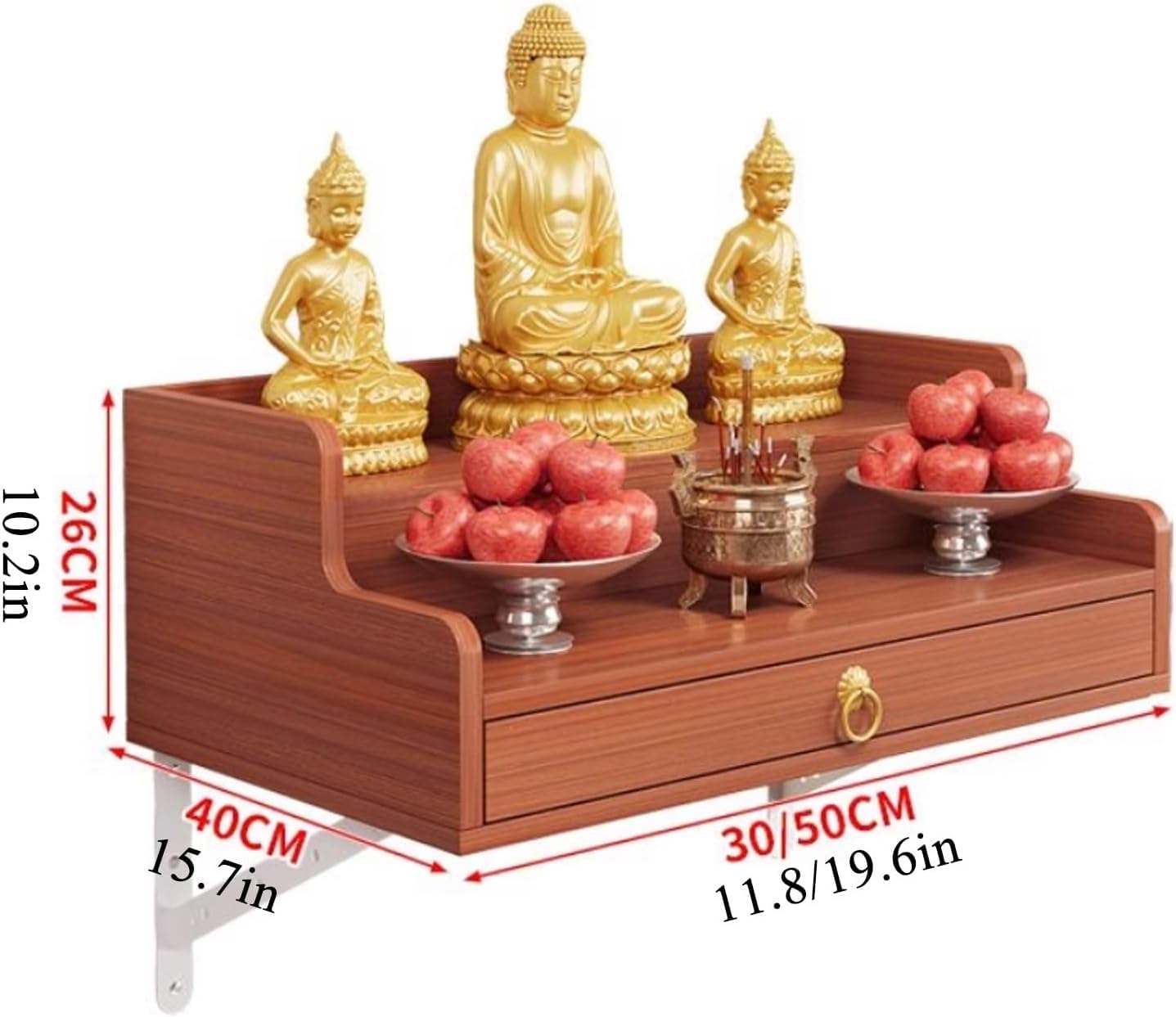 Wall-Mounted Personal Shrine for Buddha with Drawer, Spiritual Shelf for Photos and Souvenirs, Ideal for Meditation Activities