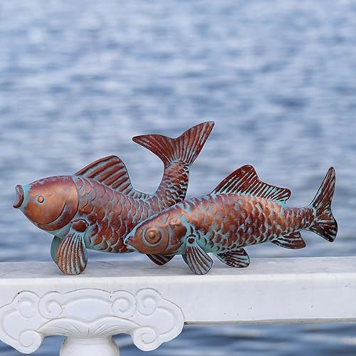 Miniatura 7 de G/N Juego de 2 esculturas de peces Koi para exteriores, estatua de jardín, estanque, peces, patio, esculturas y estatuas de Koi de cobre antiguo,