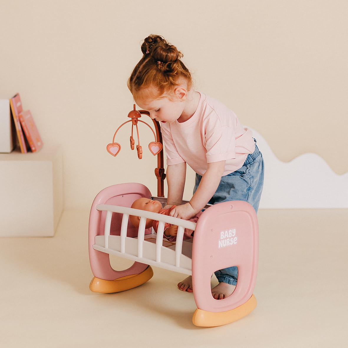 Smoby - Baby Nurse - Cuna con Barras - para Muñecas de hasta 42 Cms - Cama Mecedora - Material Reciclado - A Partir de 18 Meses